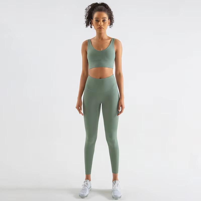 Nylon Tracksuits Women'S Yoga Set Sports Suit Gym Fitness Bra Leggings Women Lounge Wear Crop Tops Sexy 18 Colors