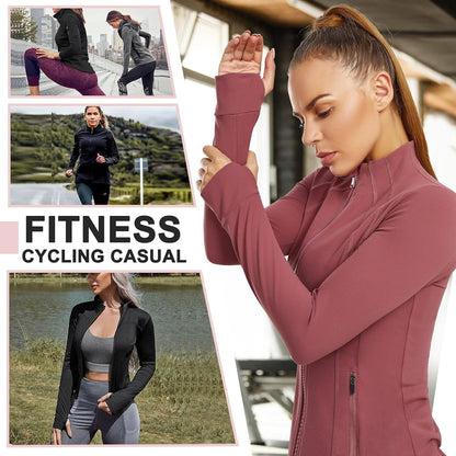 Women'S Sports Jacket Full Zip Workout Running Jacket Slim Fit Long Sleeve Yoga Track Jacket with Thumb Holes (Pink, Medium, M)