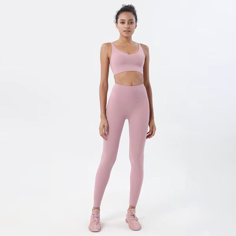 Nylon Tracksuits Women'S Yoga Set Sports Suit Gym Fitness Bra Leggings Women Lounge Wear Crop Tops Sexy 18 Colors